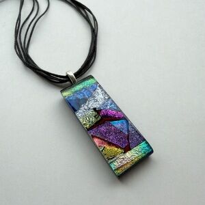 Multicolor Dichroic Glass Rectangle Pendant Necklace